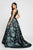Terani Couture - 1723E4294 Floral Halter Pleated Evening Gown in Green and Multi-color