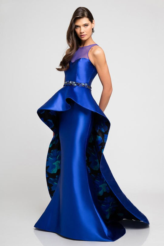 Terani Couture - 1723E4303 Peplum Shine Sensation Evening Gown in Blue and Black