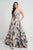 Terani Couture - 1723M4619 Floral Printed Illusion Evening Dress in Silver and Multi-color