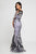 Terani Couture - 1723M4634 Sheer Quarter Sleeve Floral Evening Dress in Black and Purple