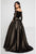 Terani Couture - 1723E4271 Quarter Sleeves Off Shoulder Evening Gown in Black and Gold