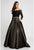 Terani Couture - 1723E4271 Quarter Sleeves Off Shoulder Evening Gown in Black and Gold