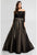 Terani Couture - 1723E4271 Quarter Sleeves Off Shoulder Evening Gown in Black and Gold