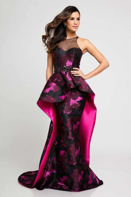 Terani Couture - 1723E4304 Illusion Halter Neck Sheath Dress in Pink and Black