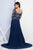 Terani Couture - 1723M4393 Laced Scoop Neck A-Line Dress in Blue and Neutral
