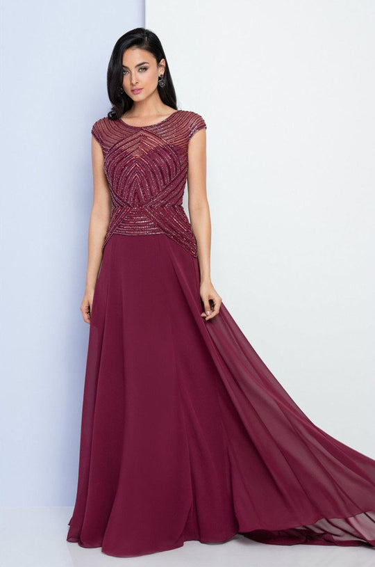 Terani Couture - 1723M4638 Embellished Illusion Bateau A-line Dress in Red