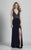 Dave & Johnny - 1729 Scallop Motif Plunging Sheath Gown in Blue