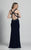 Dave & Johnny - 1729 Scallop Motif Plunging Sheath Gown in Blue