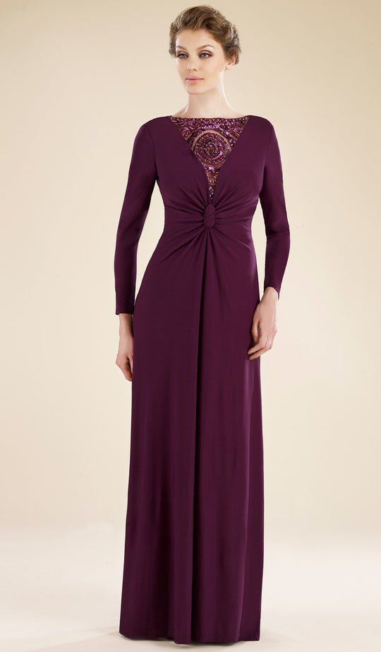 Rina Di Montella - RD1738 Cowl Back Long Sleeve Jersey Formal Dress in Purple
