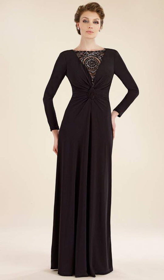 Rina di Montella - RD1738-1 Knotted Bodice Plunging Cowl Jersey Gown In Black