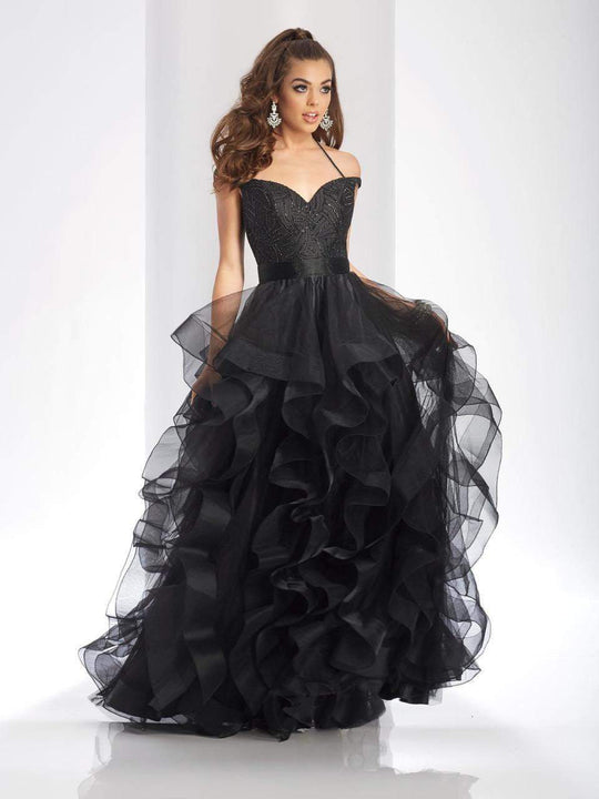 Clarisse - 3501 Beaded Sweetheart Ruffled Ballgown in Black