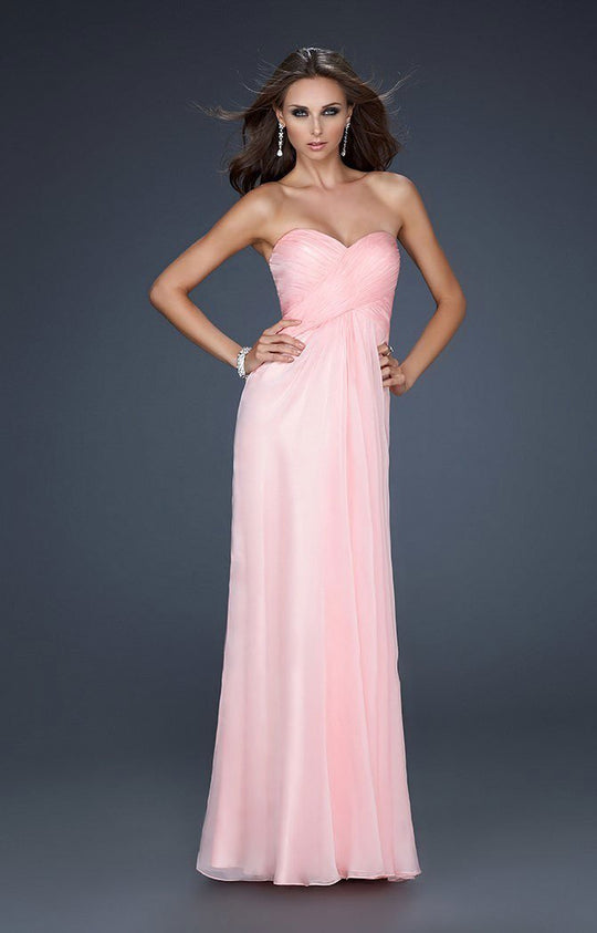 La Femme - Dazzling Crisscross Strappy Back Sweetheart Gown 17437 in Pink