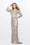 Primavera Couture - Long Sleeves Sequined Gown 1743 in Nude and Gold