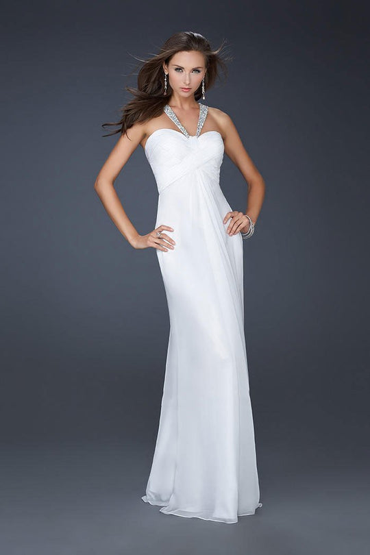 La Femme - Sparkling Halter Straps Sweetheart Evening Gown 17441 In White