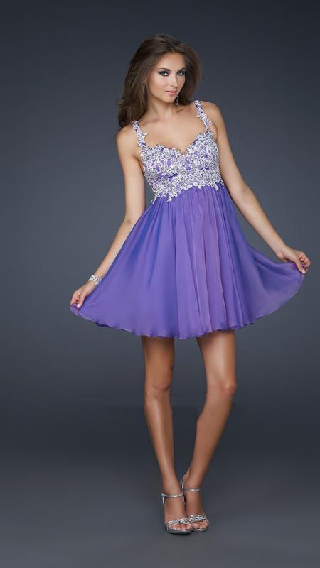 La Femme - Delicate Lace Appliqued Sweetheart A-Line Cocktail Dress 17446 In Purple