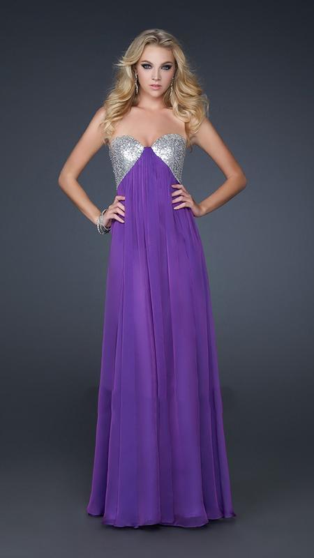 La Femme - Sequined Sweetheart Chiffon A-line Gown 17461 In Purple
