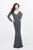 Primavera Couture - Long Sleeves V-Neck Sequined Gown 1746 in Gray