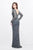 Primavera Couture - Long Sleeves V-Neck Sequined Gown 1746 in Gray