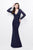 Primavera Couture - Long Sleeves V-Neck Sequined Gown 1746 in Blue