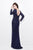 Primavera Couture - Long Sleeves V-Neck Sequined Gown 1746 in Blue