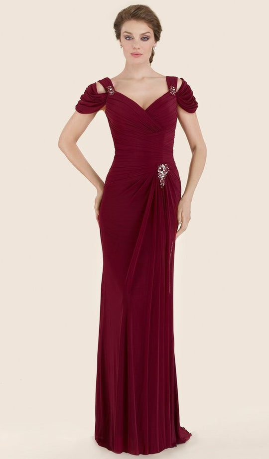 Rina di Montella - RD1748-1 Cold Shoulder Stretch English Net Gown In Red