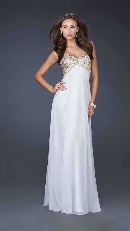 La Femme - Ethereal Strapless Sweetheart Chiffon Empire Gown 17499 In White
