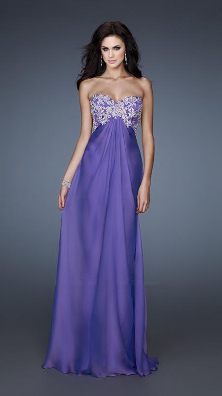 La Femme - Sweetheart Chiffon Empire Gown with Diamond Cutout 17516 In Purple