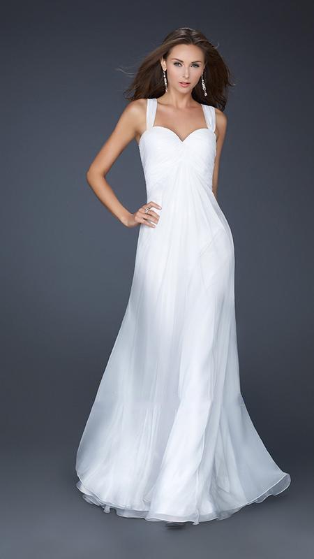 La Femme - Statuesque Ruched Sweetheart Chiffon Empire Gown 17521 In White