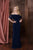 Colors Dress 1753 Sheer Lace Paneled Off Shoulder Sheath Dress In Navy