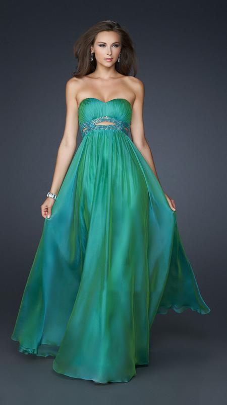 La Femme - Tucked Sweetheart with Cutouts Chiffon A-Line Gown 17546 In Green