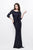 Primavera Couture - Quarter Sleeves Glittering Long Dress 1757 in Blue