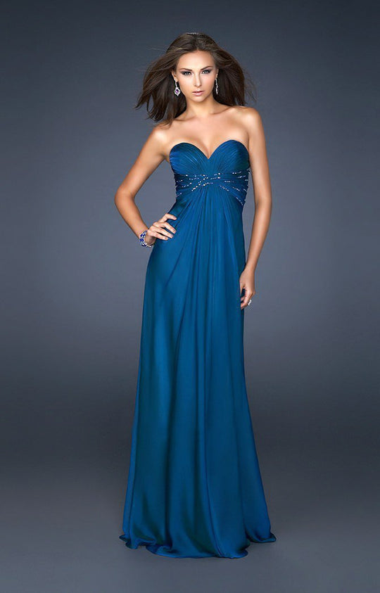 La Femme - 17581 Beaded Sweetheart Chiffon Dress In Blue