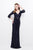 Primavera Couture - Quarter Sleeves V-Neck Stripes Long Dress 1758 in Blue