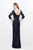 Primavera Couture - Quarter Sleeves V-Neck Stripes Long Dress 1758 in Blue