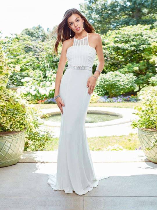 Clarisse - 3534 Fitted Halter Evening Gown in White