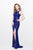 Primavera Couture - Sequined Halter Long Dress with Slit 1763 in Blue