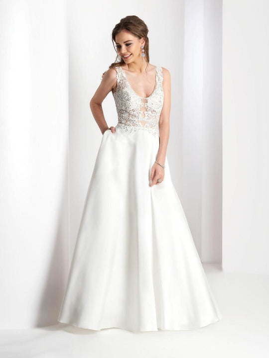 Clarisse - 3535 Lace Appliqued Scoop Gown in White