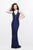 Primavera - 1764 Sleeveless Sequined V-Neck Gown in Blue