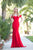 Colors Dress - 1769 Off the Shoulder Sheer Lace Back Long Dress in Red