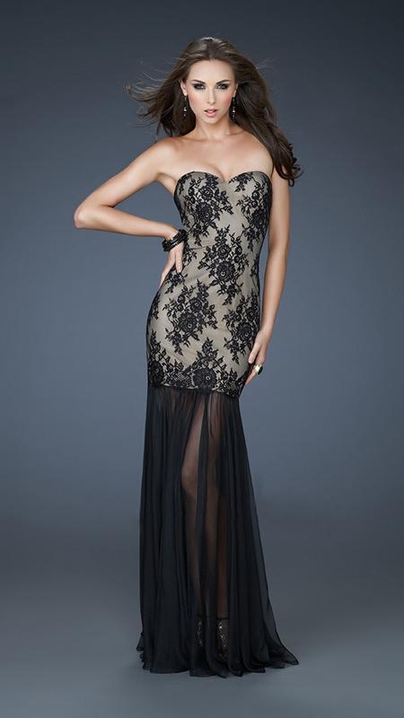 La Femme - Strapless Lace Evening Dress 17713 in Black and Neutral