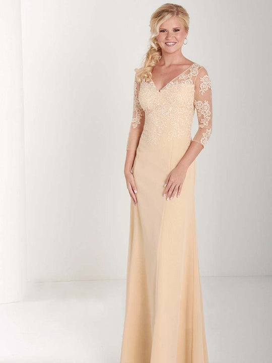 Christina Wu Elegance - 17754 Corded Lace Applique A-Line Dress in Yellow and Neutral
