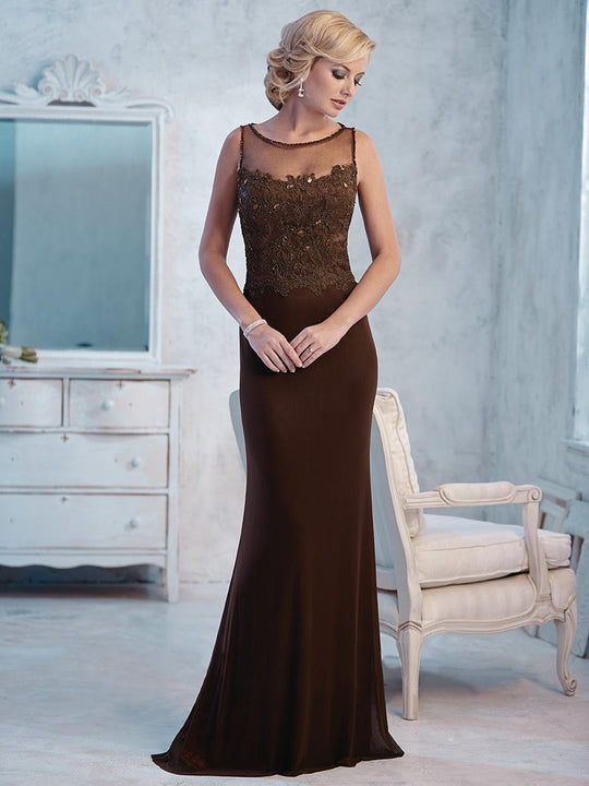 Christina Wu Elegance - 17766 Sleeveless Illusion Neckline Gown in Brown