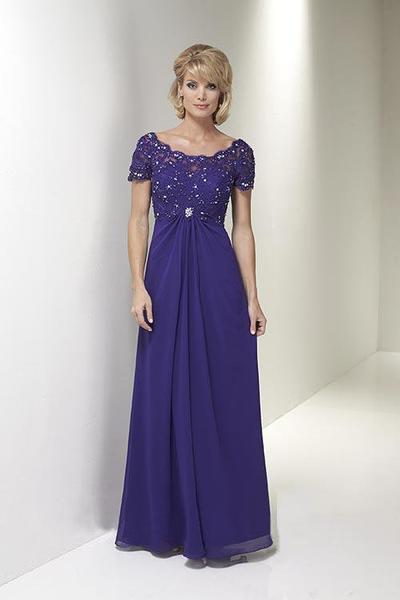 Christina Wu Elegance - Short Sleeve Jeweled Lace Draped Gown 17769 In Purple