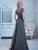 Christina Wu Elegance - 17769 Short Sleeve Jeweled Lace Draped Gown in Gray