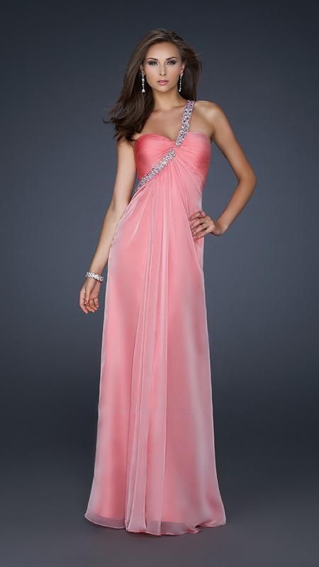 La Femme - Romantic Adorned One-Shoulder Sheath Empire Gown 17803 In Pink