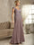 Chiffon And Beaded Lace Wide V Neck Gown 17820 in Purple