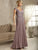 Christina Wu Elegance - 17820 Chiffon And Beaded Lace Wide Vneck  Gown in Purple