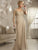 Christina Wu Elegance - 17823 Embroidered Lace V-neck Chiffon Dress in Neutral