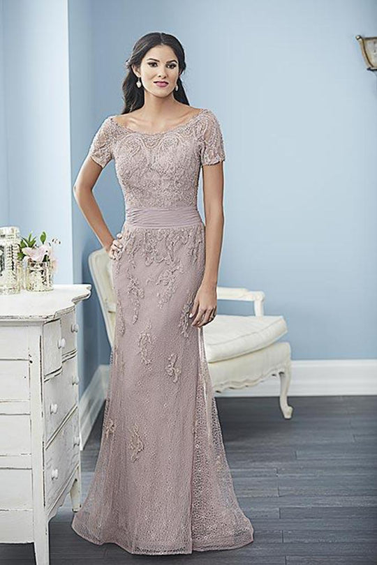 Christina Wu Elegance Short Sleeve Beaded Bateau Sheath Gown - 1 pc Dusty Rose In Size 6 Available In Pink