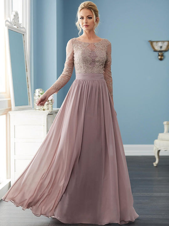 Christina Wu Elegance - 17832 Ruched Long Sleeves A-Line Evening Dress in Pink